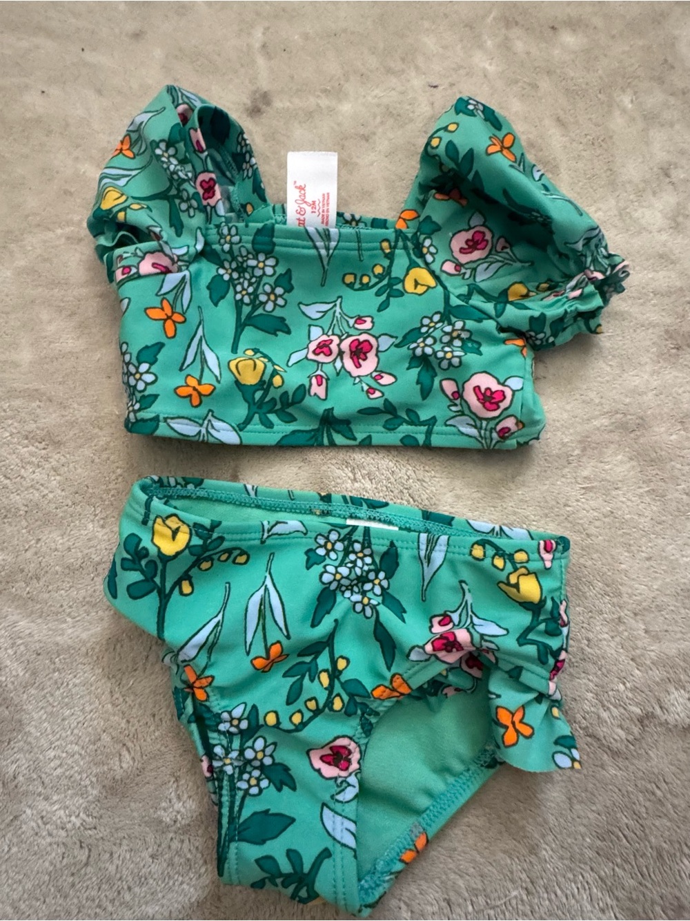 Cat & Jack Mint Green Floral Ruffle Swim Set